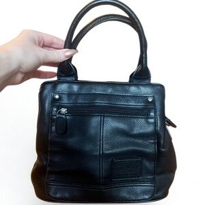 Relic by Fossil Black Leather Satchel Tote Bag | Pebbled Leather